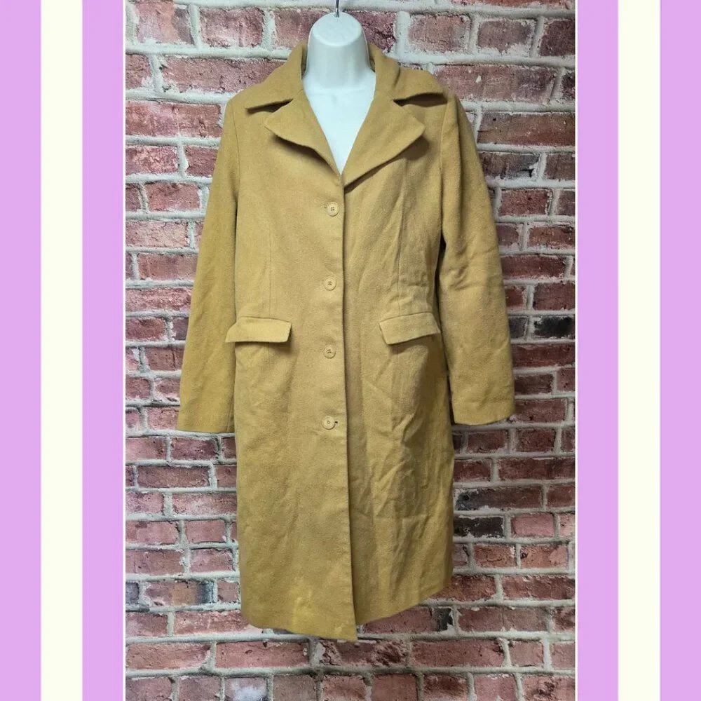 Club A Andrea Overcoat 10 | Vintage 70s Tan Wool Wide Lapel‎ Lined Quiet Luxury
